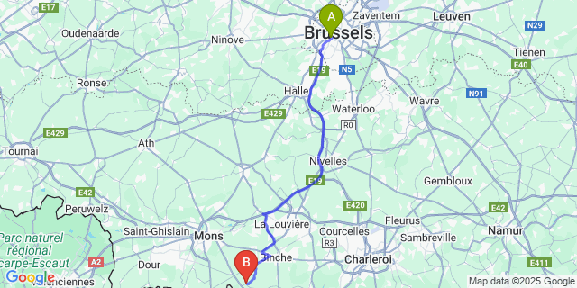 Map: Brussels Midi Train Station to Croix-Lez-Rouveroy