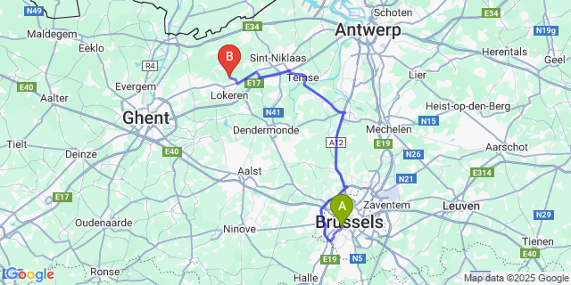 Map: Brussels Midi Train Station to Daknam