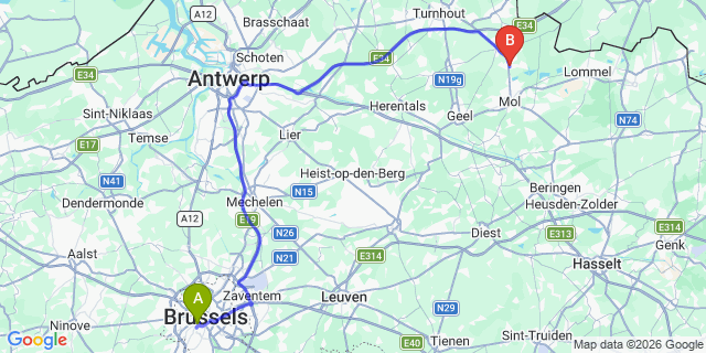 Map: Brussels Midi Train Station to Dessel