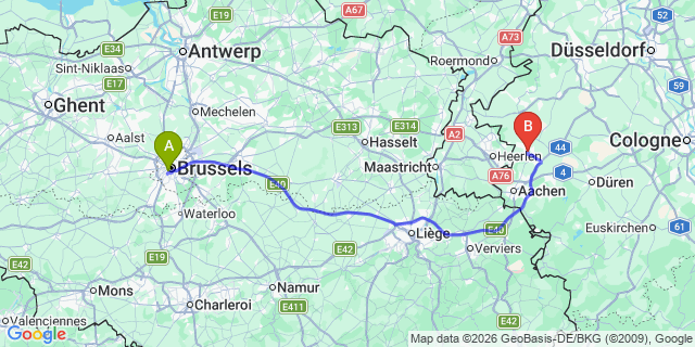 Map: Deventer to Brussels Midi Train Station