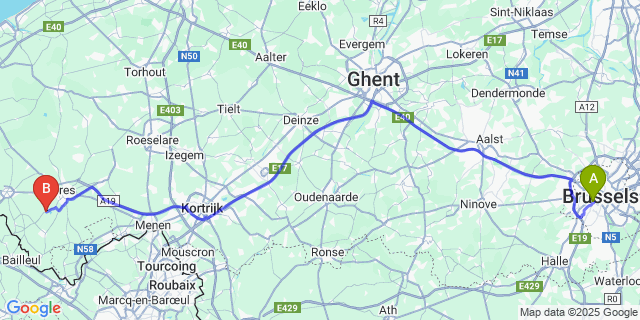 Map: Brussels Midi Train Station to Dikkebus