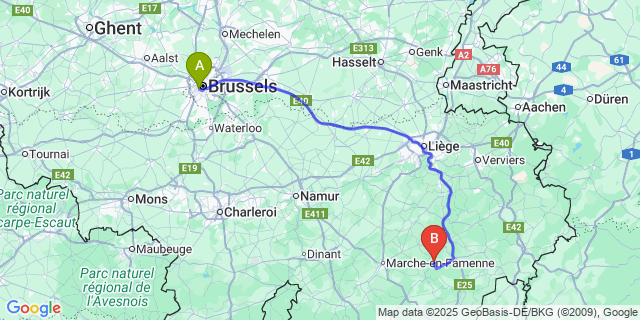 Map: Brussels Midi Train Station to Dochamps