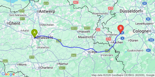 Map: Doetinchem to Brussels Midi Train Station