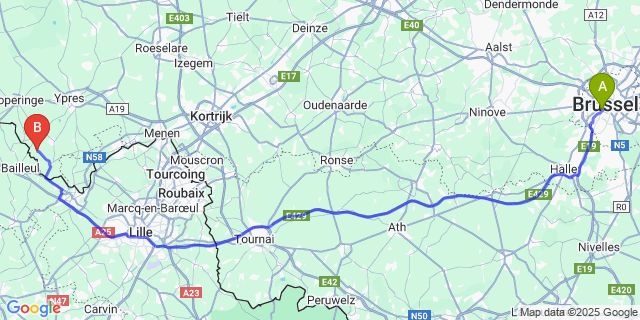 Map: Brussels Midi Train Station to Dranouter