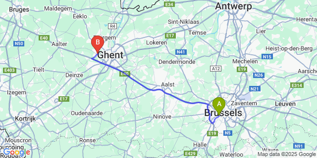 Map: Brussels Midi Train Station to Drongen