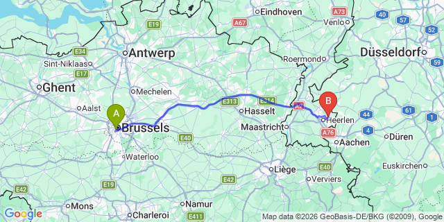 Map: Brussels Midi Train Station to Duiven