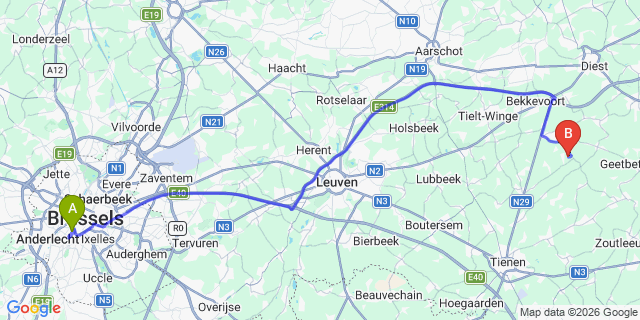 Map: Edam-Volendam to Brussels Midi Train Station