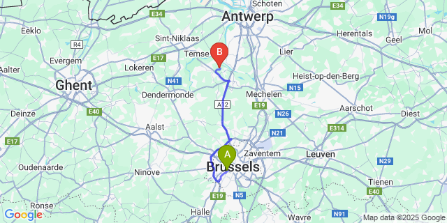Map: Brussels Midi Train Station to Eikevliet