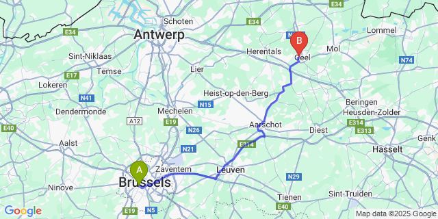 Map: Brussels Midi Train Station to Elsum