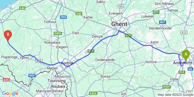 Map: Brussels Midi Train Station to Elzendamme