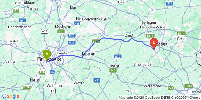 Map: Enkhuizen to Brussels Midi Train Station