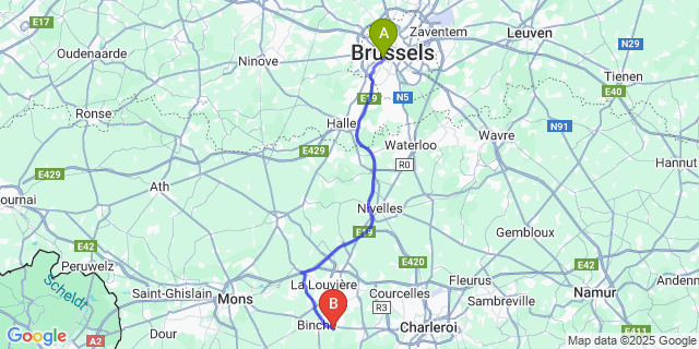 Map: Brussels Midi Train Station to Epinois