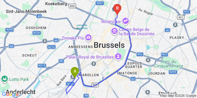 Map: Brussels Midi Train Station to Europacity Hotel, Brussels