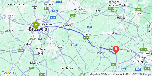 Map: Brussels Midi Train Station to Faimes