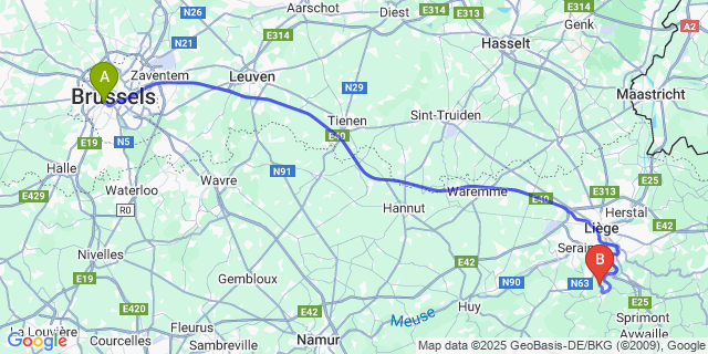 Map: Brussels Midi Train Station to Fechereux