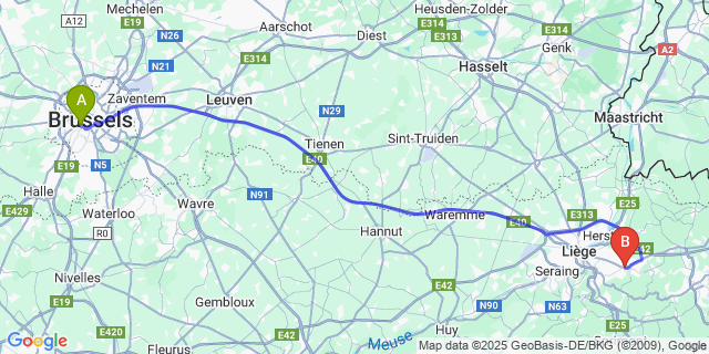 Map: Brussels Midi Train Station to Fléron