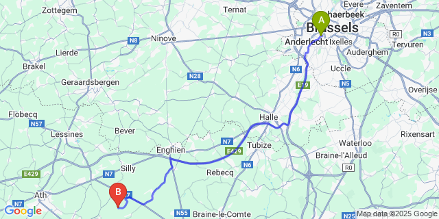 Map: Brussels Midi Train Station to Fouleng