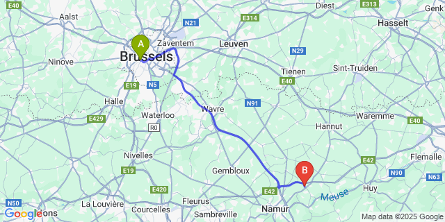 Map: Brussels Midi Train Station to Franc-Waret