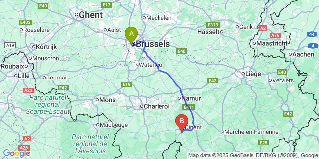 Map: Brussels Midi Train Station to Freyr