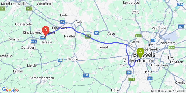 Map: Brussels Midi Train Station to Goes
