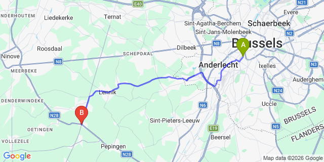 Map: Brussels Midi Train Station to Gooik