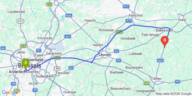 Map: Gorinchem to Brussels Midi Train Station