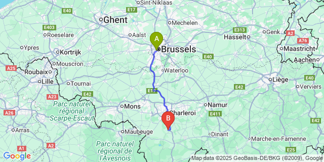 Map: Brussels Midi Train Station to Gourdinne