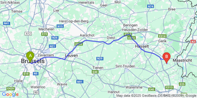 Map: Brussels Midi Train Station to Grote-Spouwen