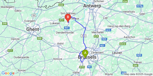 Map: Brussels Midi Train Station to Hamme
