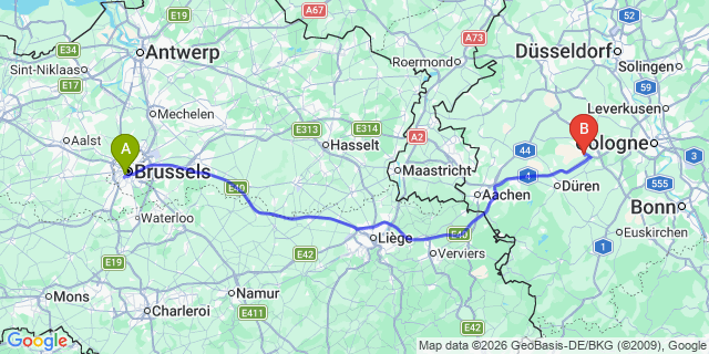Map: Brussels Midi Train Station to Hardenberg