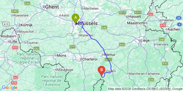 Map: Brussels Midi Train Station to Hastiere