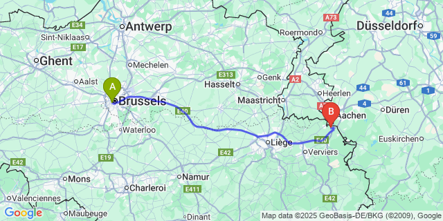 Map: Brussels Midi Train Station to Hauset