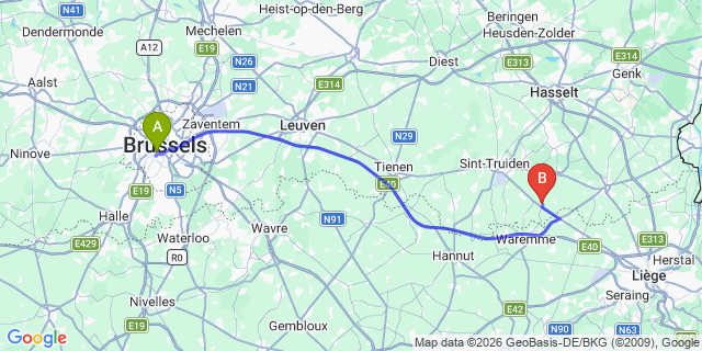 Map: Brussels Midi Train Station to Heers
