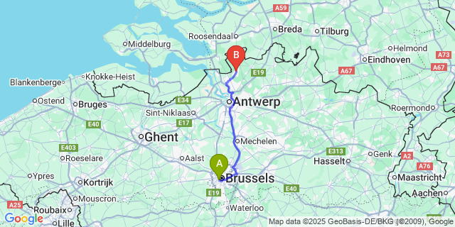 Map: Brussels Midi Train Station to Heide