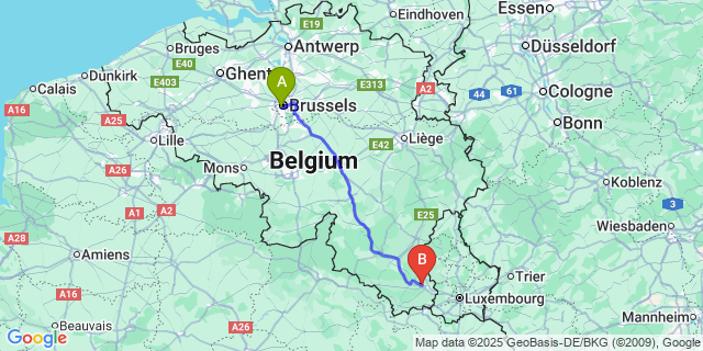 Map: Brussels Midi Train Station to Heinsch