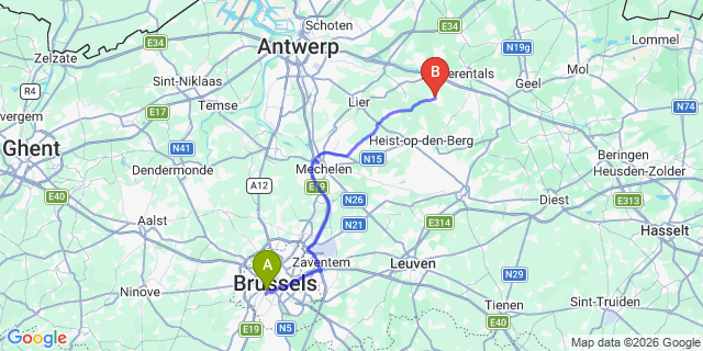 Map: Brussels Midi Train Station to Herenthout