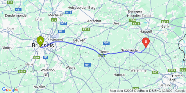 Map: Brussels Midi Train Station to Herten