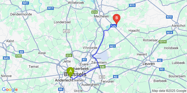Map: Brussels Midi Train Station to Hever