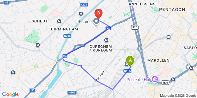 Map: Brussels Midi Train Station to Hey-Aparthotel Brussels