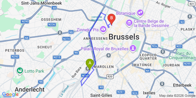 Map: Brussels Midi Train Station to Holiday Inn Express Brussels - Grand-Place, an IHG Hotel