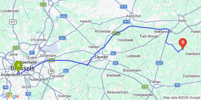 Map: Brussels Midi Train Station to Hoorn