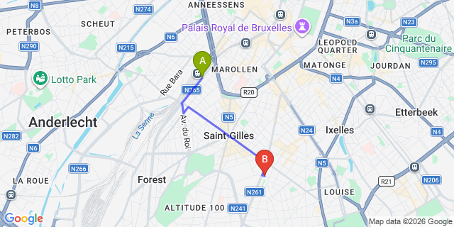 Map: Brussels Midi Train Station to Hotel Catalonia Brussels