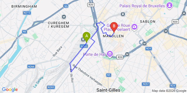 Map: Brussels Midi Train Station to Hotel Galia, Brussels