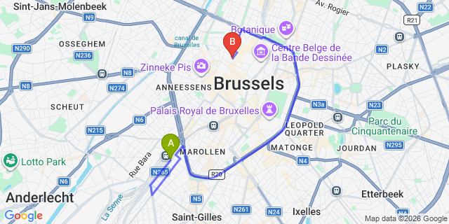 Map: Brussels Midi Train Station to Hotel Metropole Brussels