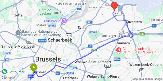 Map: Brussels Midi Train Station to Hotel NH Brussels Airport