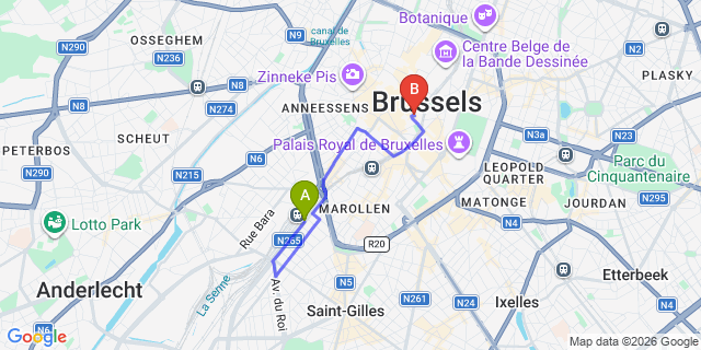 Map: Brussels Midi Train Station to Hotel NH Brussels Carrefour de l’Europe