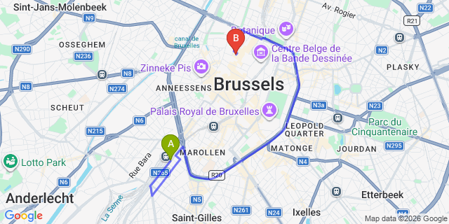 Map: Brussels Midi Train Station to Hotel NH Collection Brussels Centre
