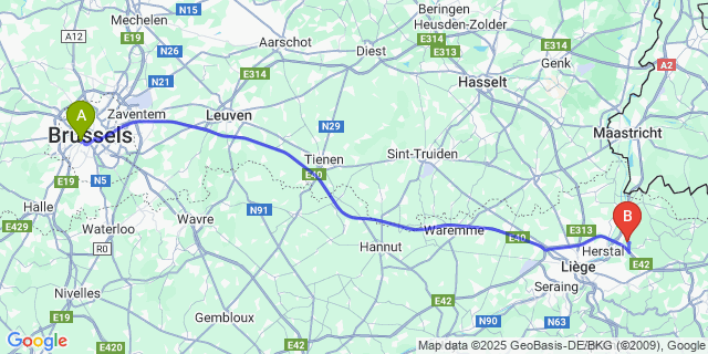 Map: Brussels Midi Train Station to Housse