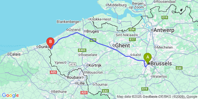 Map: Brussels Midi Train Station to Houthem