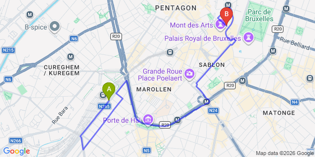 Map: Brussels Midi Train Station to ICC, Brussels